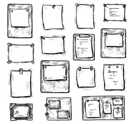 Hand drawn engraved paper note icon set on whiteのイラスト素材