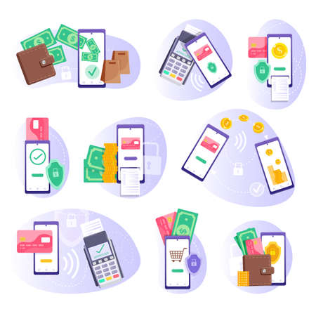 Mobile payment financial transaction isolated setのイラスト素材