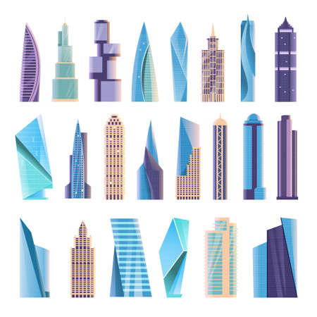Modern skyscraper building isolated set on whiteのイラスト素材