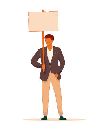 Businessman protester with blank placard on whiteのイラスト素材