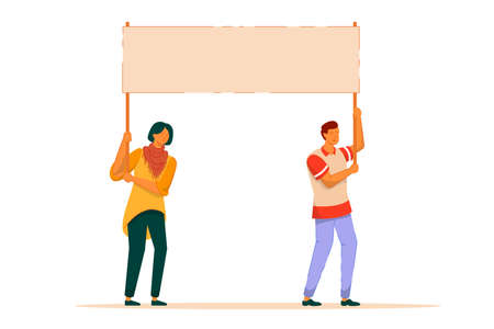 Dissatisfied man and woman activist with placardのイラスト素材