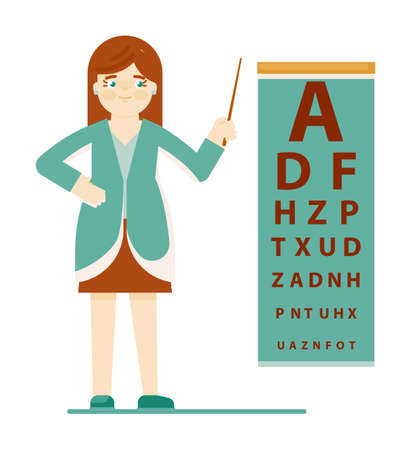 Doctor ophthalmologist at test chart isolated on whiteのイラスト素材