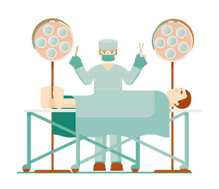 Doctor surgeon and patient anesthesia in operating roomのイラスト素材