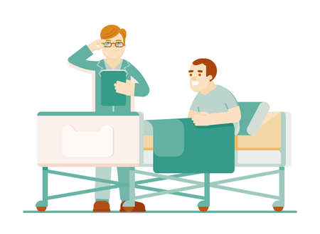 Hospitalized patient doctor treatment in clinicのイラスト素材