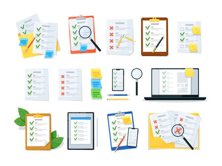 Clipboard checklist, online check list and paper documentのイラスト素材