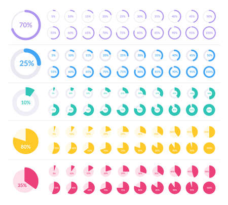 Colored pie chart set isolated on white backgroundのイラスト素材