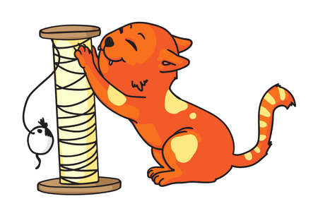 Cat sharpening claw on scratcher isolated on whiteのイラスト素材