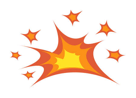 Boom explosion with blazing flame on white background