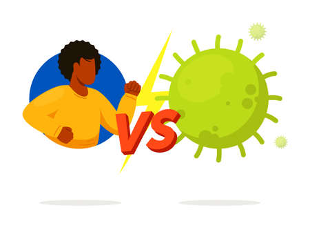 Man fighting vs virus isolated on white backgroundのイラスト素材