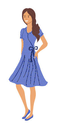Young woman in summer style dress standing on whiteのイラスト素材