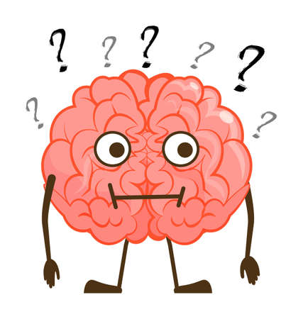 Isolated questioned brain character cartoon mascotのイラスト素材