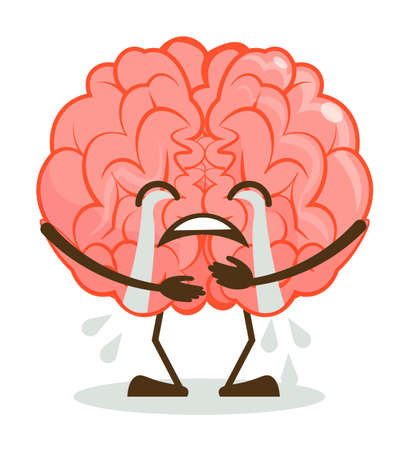 Crying brain emoticon isolated on white backgroundのイラスト素材