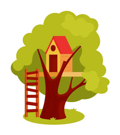 Tree house with ladder isolated on white backgroundのイラスト素材