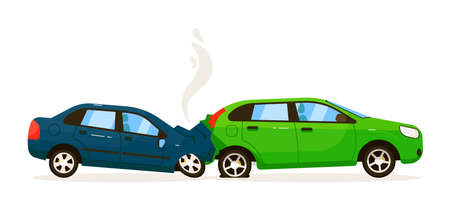 Two car rear end collision on white road backgroundのイラスト素材