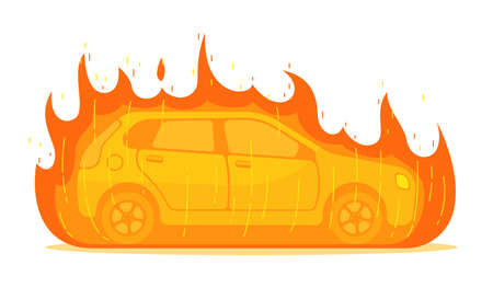 Car on fire traffic accident on white backgroundのイラスト素材