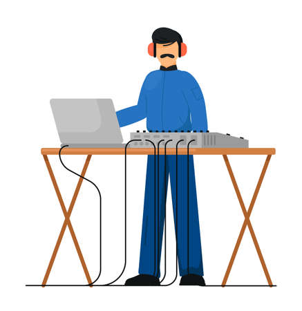 Isolated audio and video media editor at workのイラスト素材