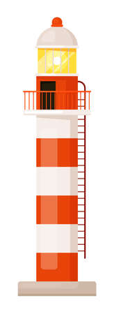 Stripped lighthouse with spotlight isolated on whiteのイラスト素材