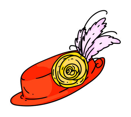 Hat with flower and feather decoration on whiteのイラスト素材