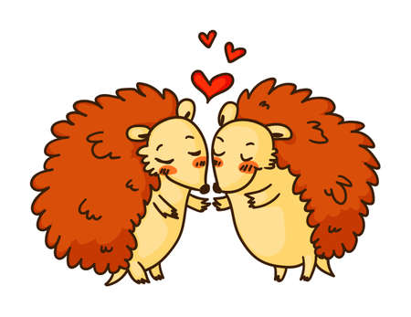 Loving hedgehog couple kissing isolated on whiteのイラスト素材