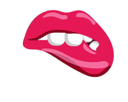 Mouth with biting lip isolated on white backgroundのイラスト素材