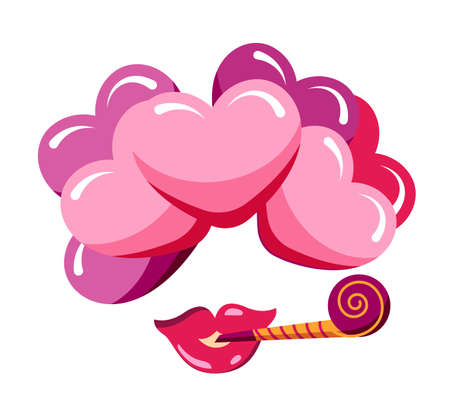 Carnival mask with heart balloon, mouth and whistleのイラスト素材