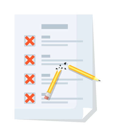 Checklist with cross mark, broken pencil isolated on whiteのイラスト素材