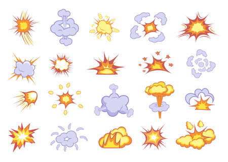 Boom explosion. Blazing flame, burning fire and cloud smog trace from dynamite or nuclear bomb...
