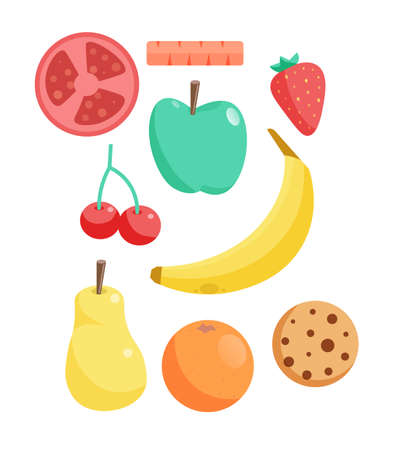 Healthy snack kit for lunchbox isolated on white backgroundのイラスト素材