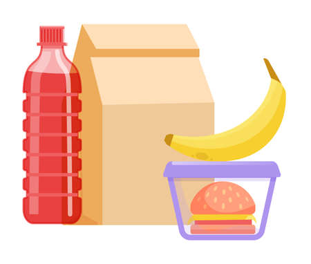 School lunch in meal bag isolated on white backgroundのイラスト素材