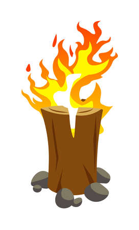 Burning log in campfire isolated on white backgroundのイラスト素材