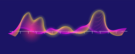 Rhythmic sound wave spectrum isolated on dark background