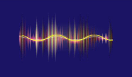 Audio pulse and sound waveform frequency on dark backgroundのイラスト素材