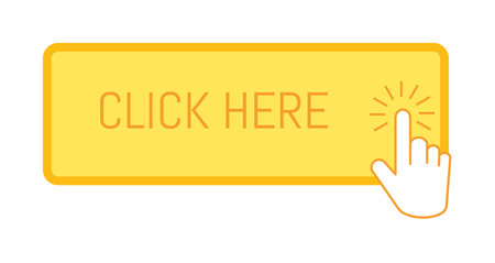 Click here button and hand cursor pressing isolated on whiteのイラスト素材