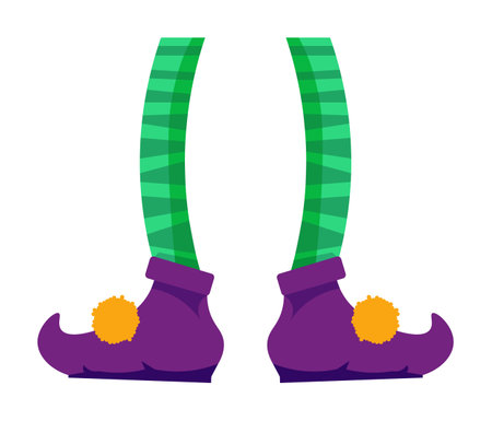 Little elf feet wearing boot with bubo and striped stockingのイラスト素材