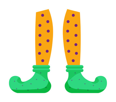 Elf leg in patterned stocking and funny shoe on whiteのイラスト素材