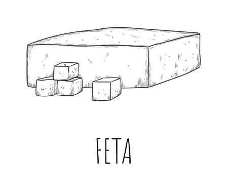 Feta cheese dairy product snack sketch isolated on whiteのイラスト素材