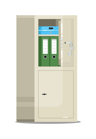 Metal document storage safe with folders and key isolatedのイラスト素材