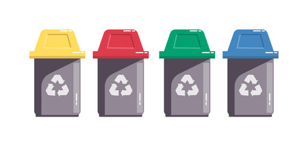 Colored sorting recycling waste bins isolated on whiteのイラスト素材