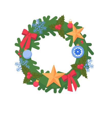 Evergreen christmas wreath with decoration isolated on whiteのイラスト素材