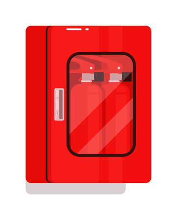 Fire extinguishers equipment in red cabinet on whiteのイラスト素材