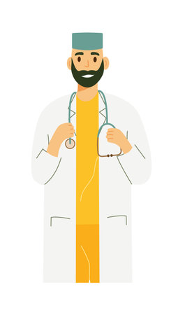 Physician doctor person man with stethoscope on whiteのイラスト素材