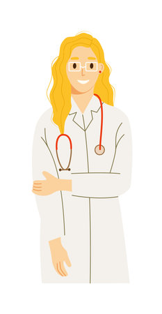 Doctor intern woman in uniform with stethoscope on whiteのイラスト素材
