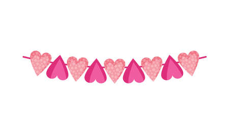 Pink heart shaped bunting flags garland decoration isolatedのイラスト素材