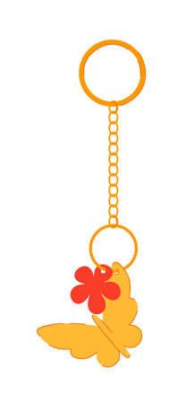Keychain with gold butterfly and red flower pendant isolatedのイラスト素材