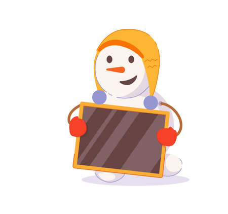 Funny snowman holding chalk blackboard isolated on whiteのイラスト素材