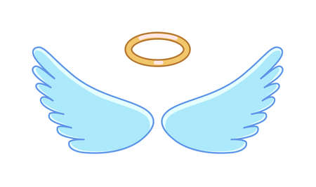 Feathered angel wing and gold halo insignia emblem isolatedのイラスト素材