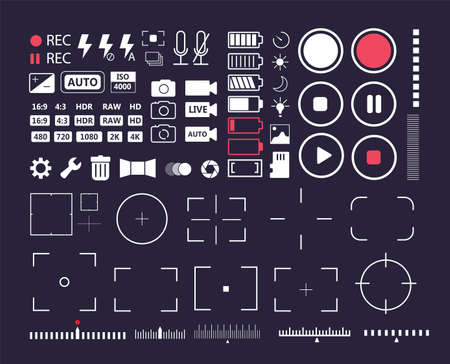 Phone multimedia user interface element mark and icon set. Movie record, camera capture and snapshot...