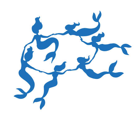 Mermaid fairy silhouette swimming in roundのイラスト素材