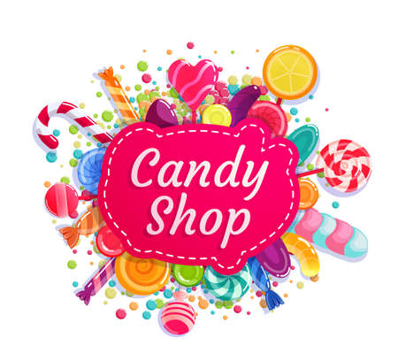 Candy shop, trade store company advertising insignia labelのイラスト素材