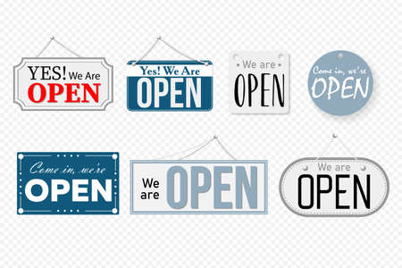 Open information welcome signboard set on white